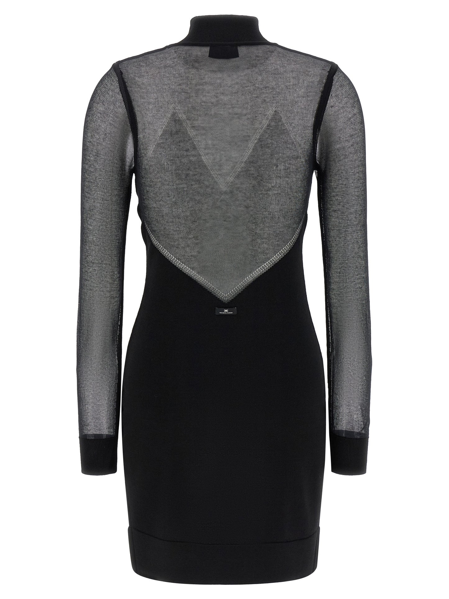 Dress by Elisabetta Franchi for women in polyamide viscose & cotton black presents a sinuous silhouette, showcasing a sophisticated high-neck neckline and detailed with a sinuous short mini for a refined finish.