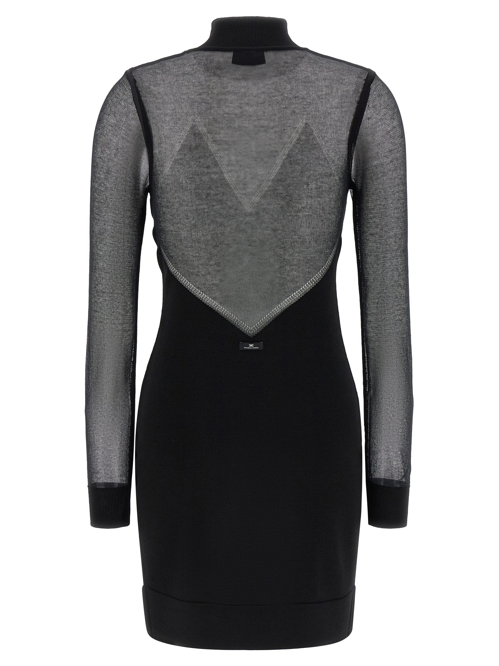 Dress by Elisabetta Franchi for women in polyamide viscose & cotton black presents a sinuous silhouette, showcasing a sophisticated high-neck neckline and detailed with a sinuous short mini for a refined finish.