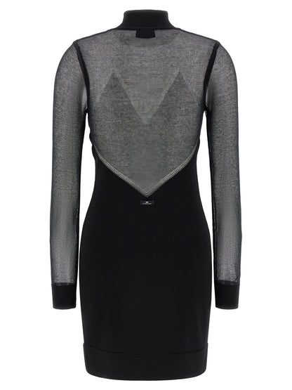 Dress by Elisabetta Franchi for women in polyamide viscose & cotton black presents a sinuous silhouette, showcasing a sophisticated high-neck neckline and detailed with a sinuous short mini for a refined finish.