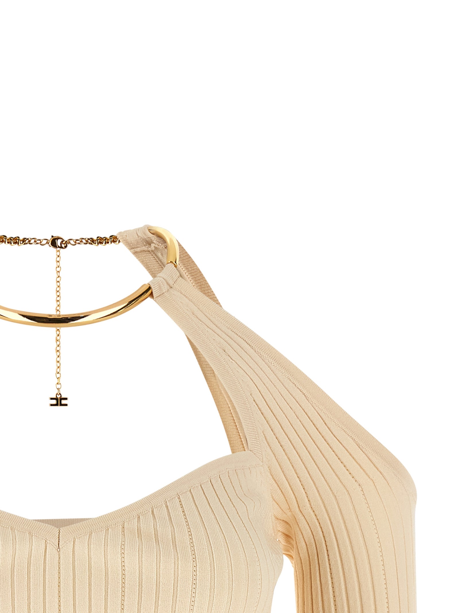 Cardigan by Elisabetta Franchi for women in viscose & polyamide beige features an impeccable silhouette, showcasing a sophisticated and detail for a truly impeccable finish.
