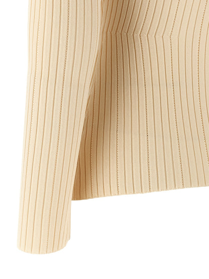 Cardigan by Elisabetta Franchi for women in viscose & polyamide beige features an crisp silhouette, showcasing a sophisticated and detail for a truly crisp finish.