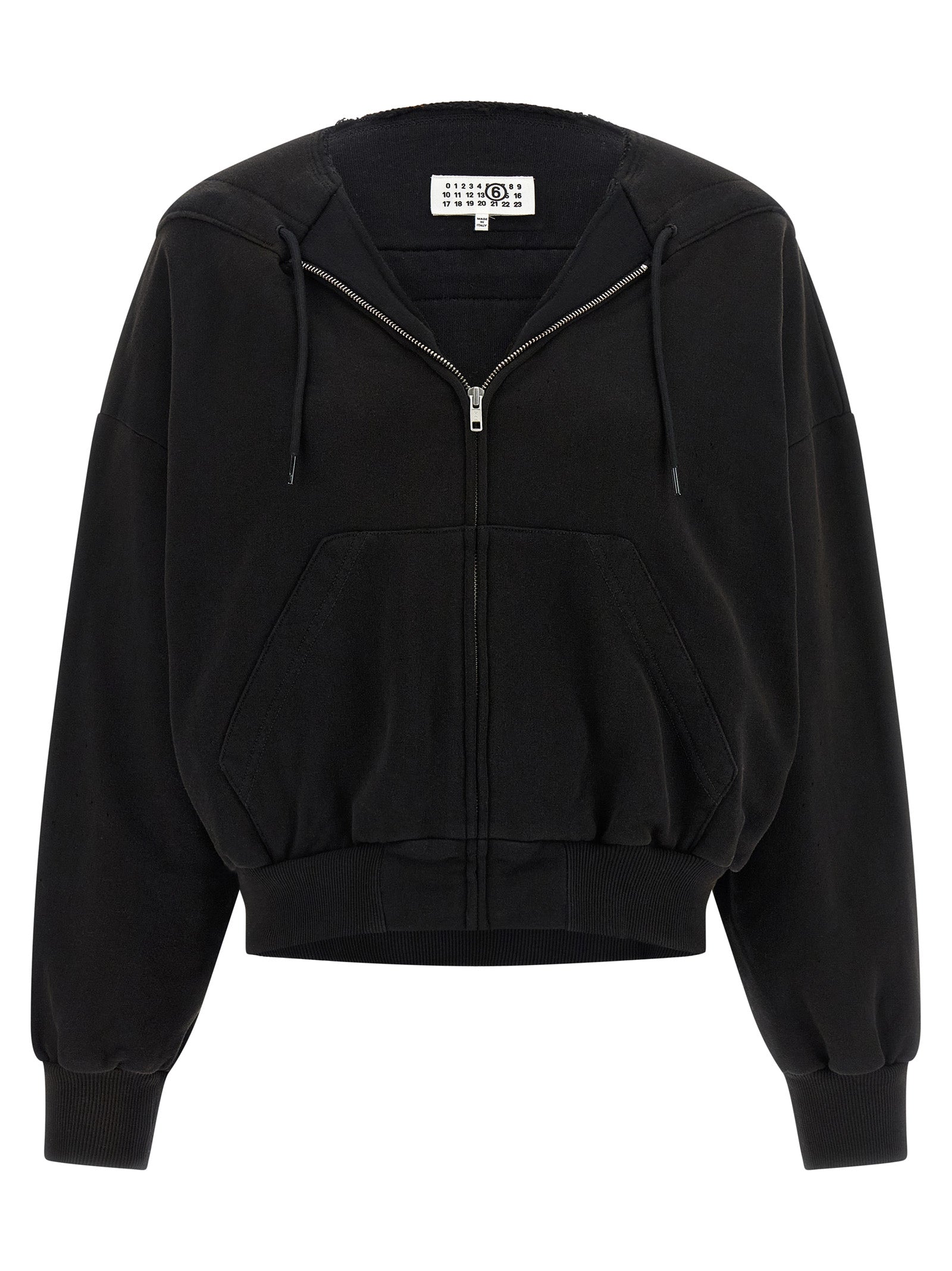 Sweatshirt Hoodie by MM6 Maison Margiela for women in cotton black, white & signature features a edgy silhouette, detailed with a edgy v-neck hooded neckline and long-sleeve for a refined finish.