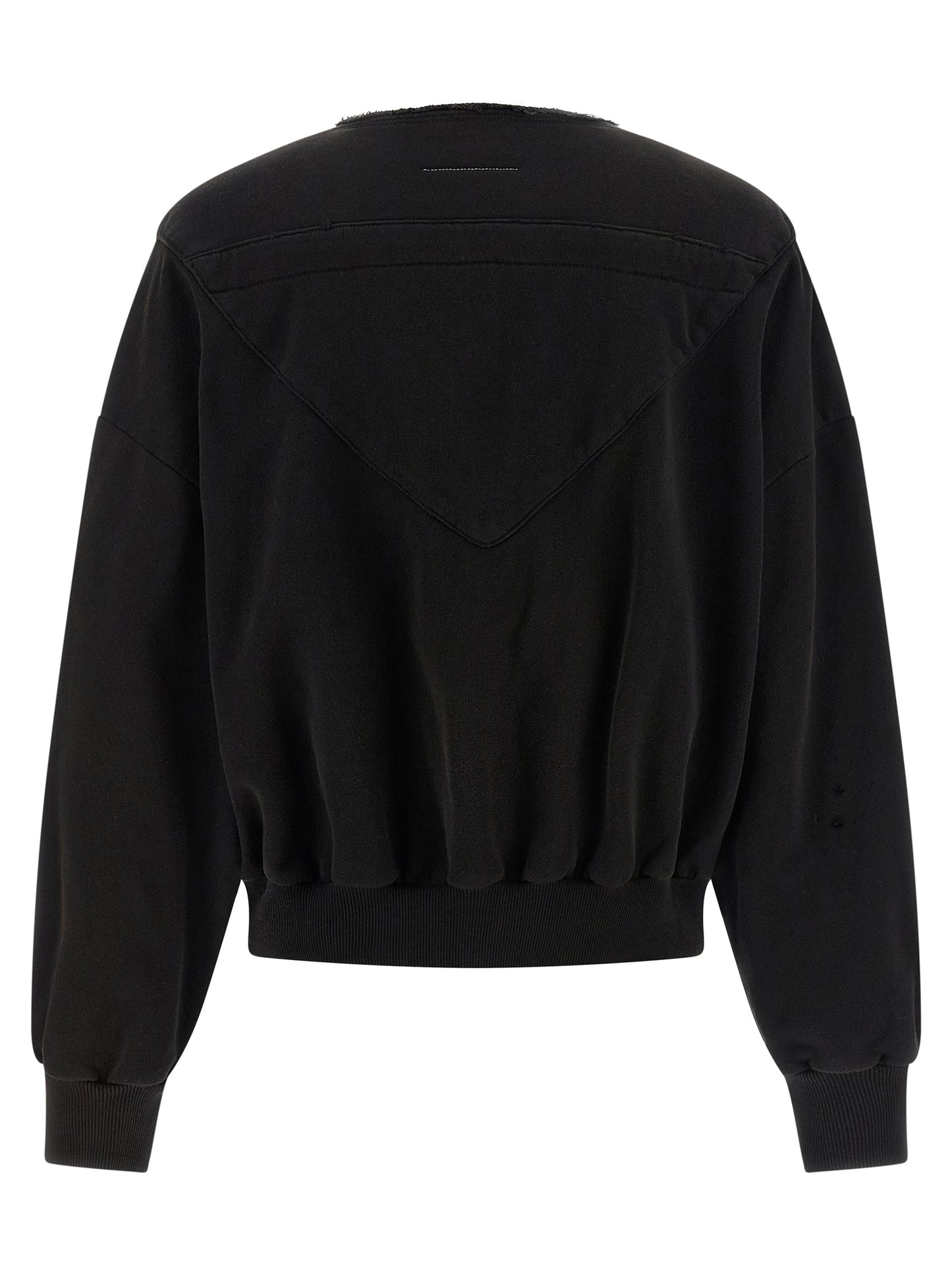 Sweatshirt Hoodie by MM6 Maison Margiela for women in cotton black, white & signature features an avant-garde silhouette, showcasing a sophisticated v-neck hooded neckline and detail for a truly avant-garde finish.