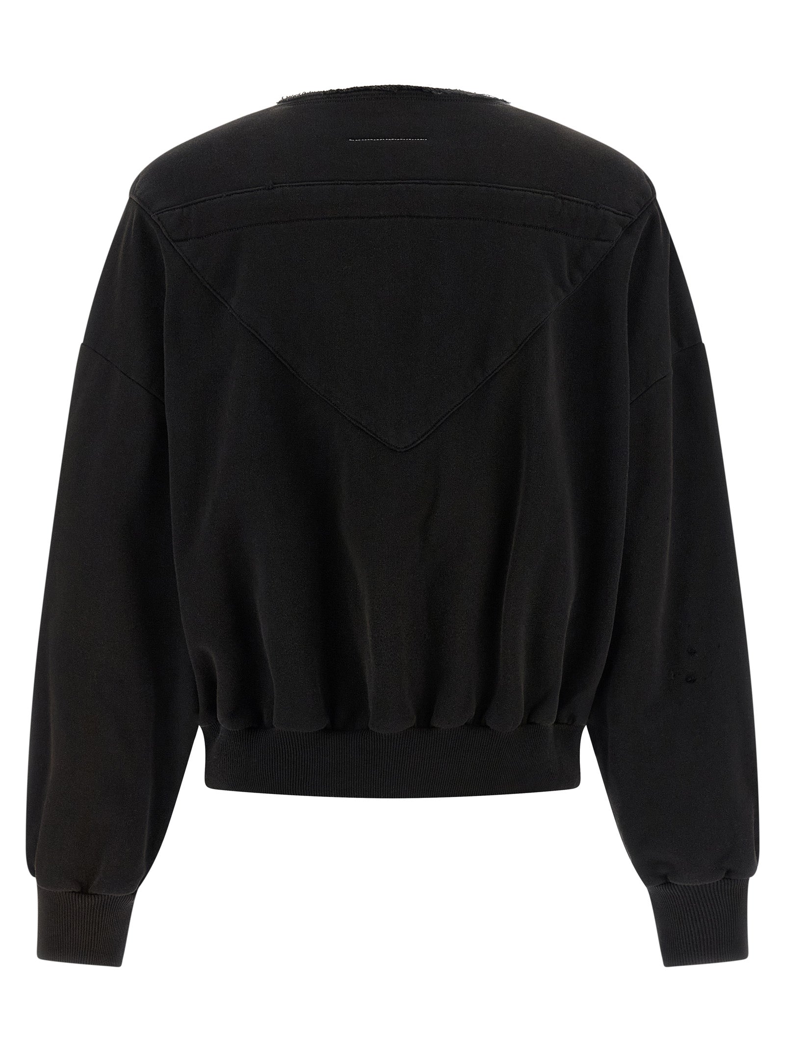 Sweatshirt Hoodie by MM6 Maison Margiela for women in cotton black, white & signature features an avant-garde silhouette, showcasing a sophisticated v-neck hooded neckline and detail for a truly avant-garde finish.