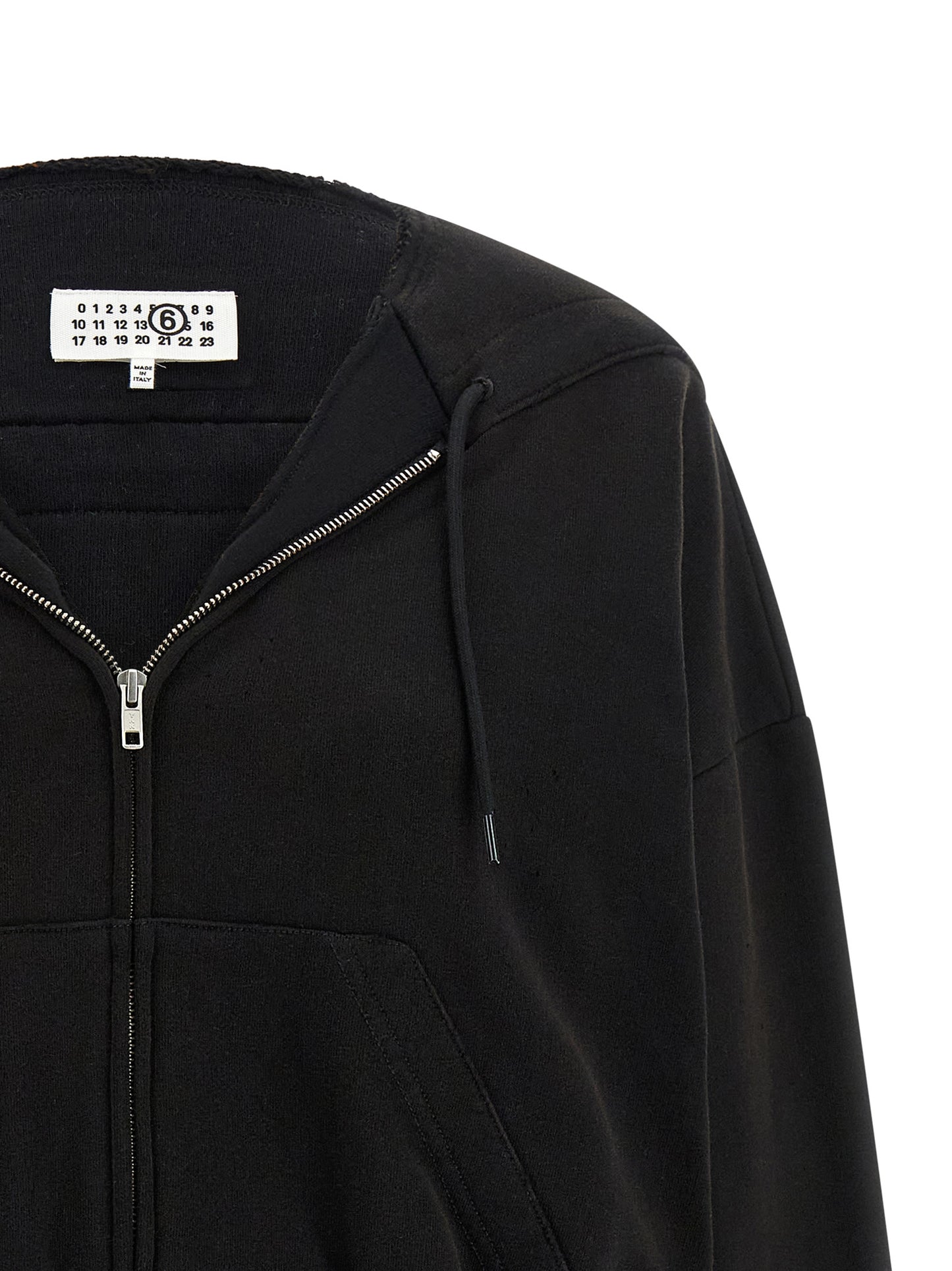 Sweatshirt Hoodie by MM6 Maison Margiela for women in cotton black, white & signature features a authentic silhouette, showcasing a sophisticated v-neck hooded neckline and authentic detail for a refined finish.