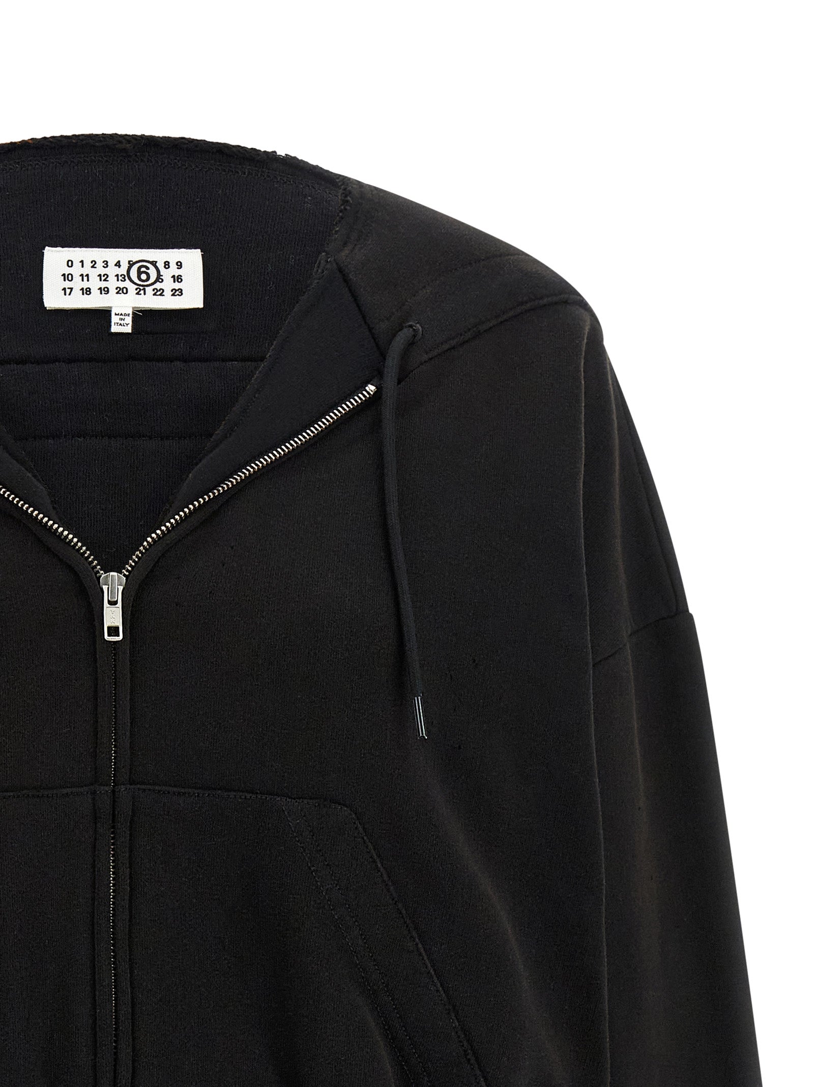 Sweatshirt Hoodie by MM6 Maison Margiela for women in cotton black, white & signature features a authentic silhouette, showcasing a sophisticated v-neck hooded neckline and authentic detail for a refined finish.