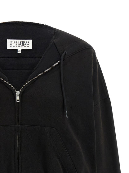 Sweatshirt Hoodie by MM6 Maison Margiela for women in cotton black, white & signature features a authentic silhouette, showcasing a sophisticated v-neck hooded neckline and authentic detail for a refined finish.