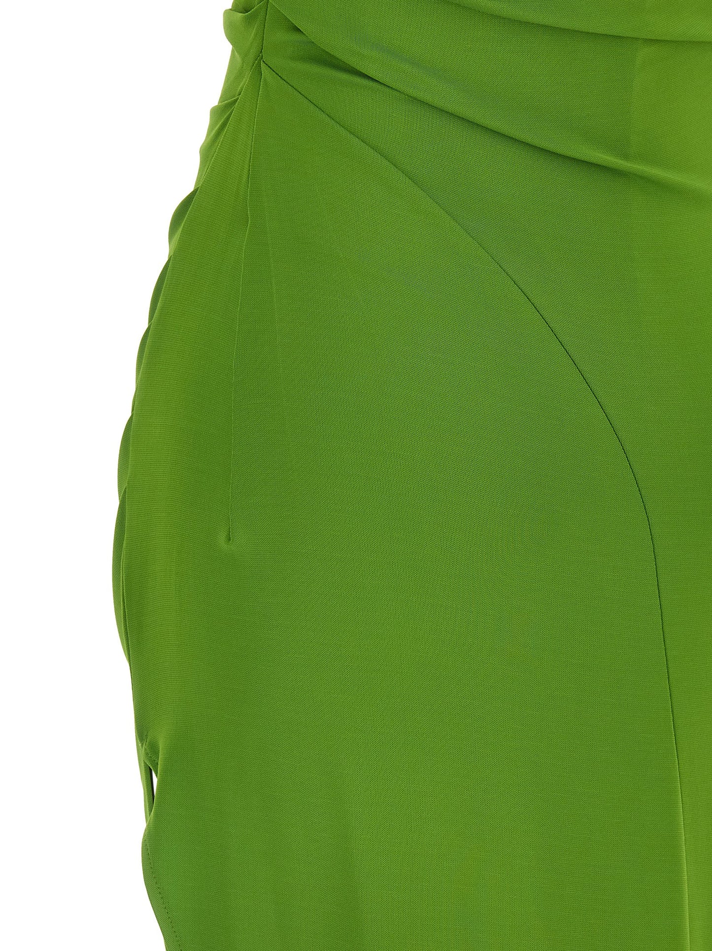 Dress by Elisabetta Franchi for women in stretch viscose bicolour & green features an eye catching silhouette with a sophisticated asymmetric boat neckline, elegant , and a refined long for a eye catching aesthetic.