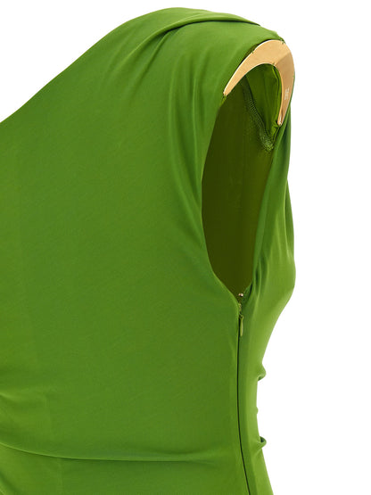 Dress by Elisabetta Franchi for women in stretch viscose bicolour & green showcases a striking silhouette, elegantly detailed with a , refined , and a striking long for a striking finish.
