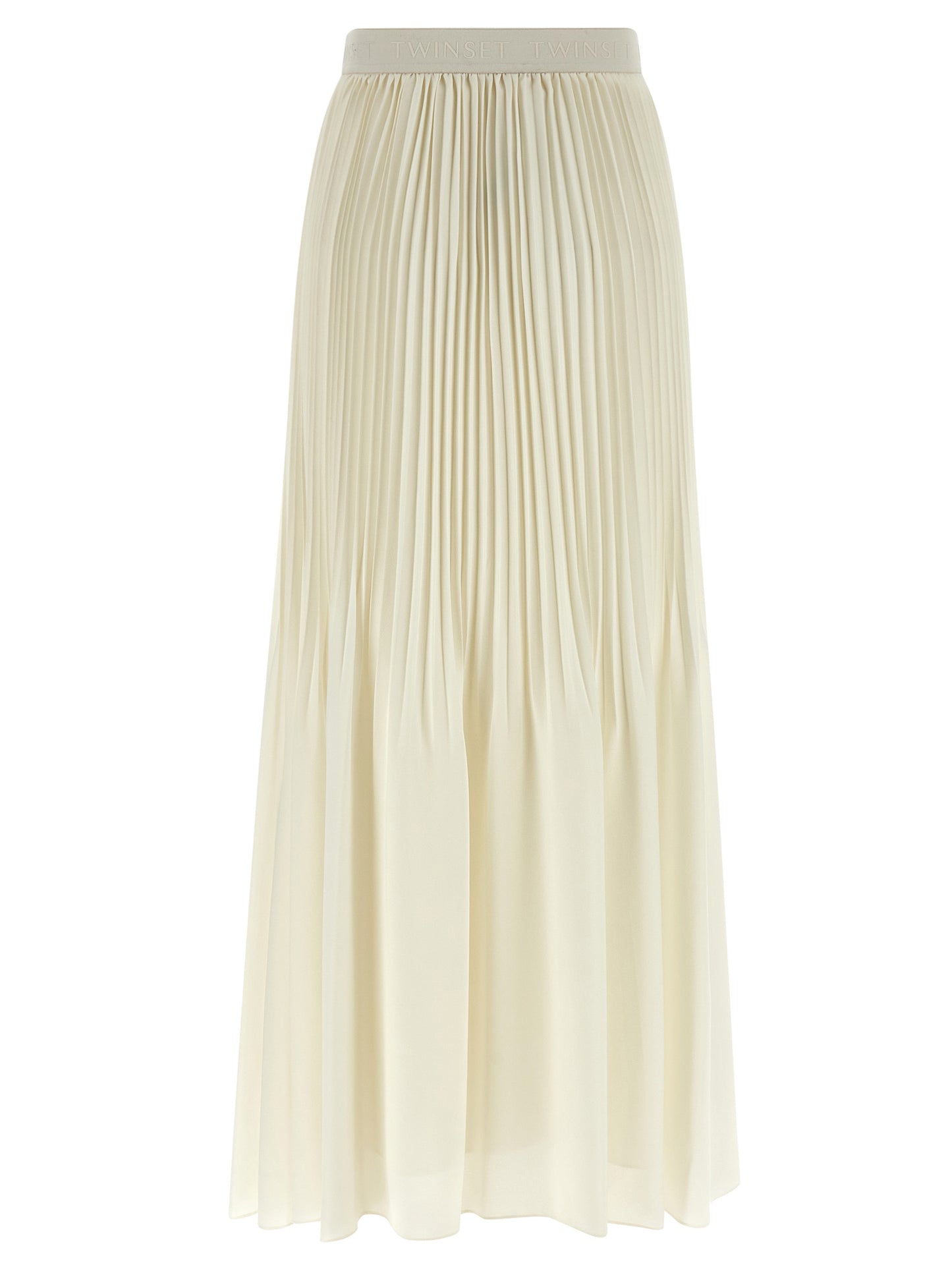 Skirt by Twinset for women in polyester white features a contoured silhouette from the Women's Pleated Polyester Mini Skirt collection, characterized by its contoured mini for a contoured finish.