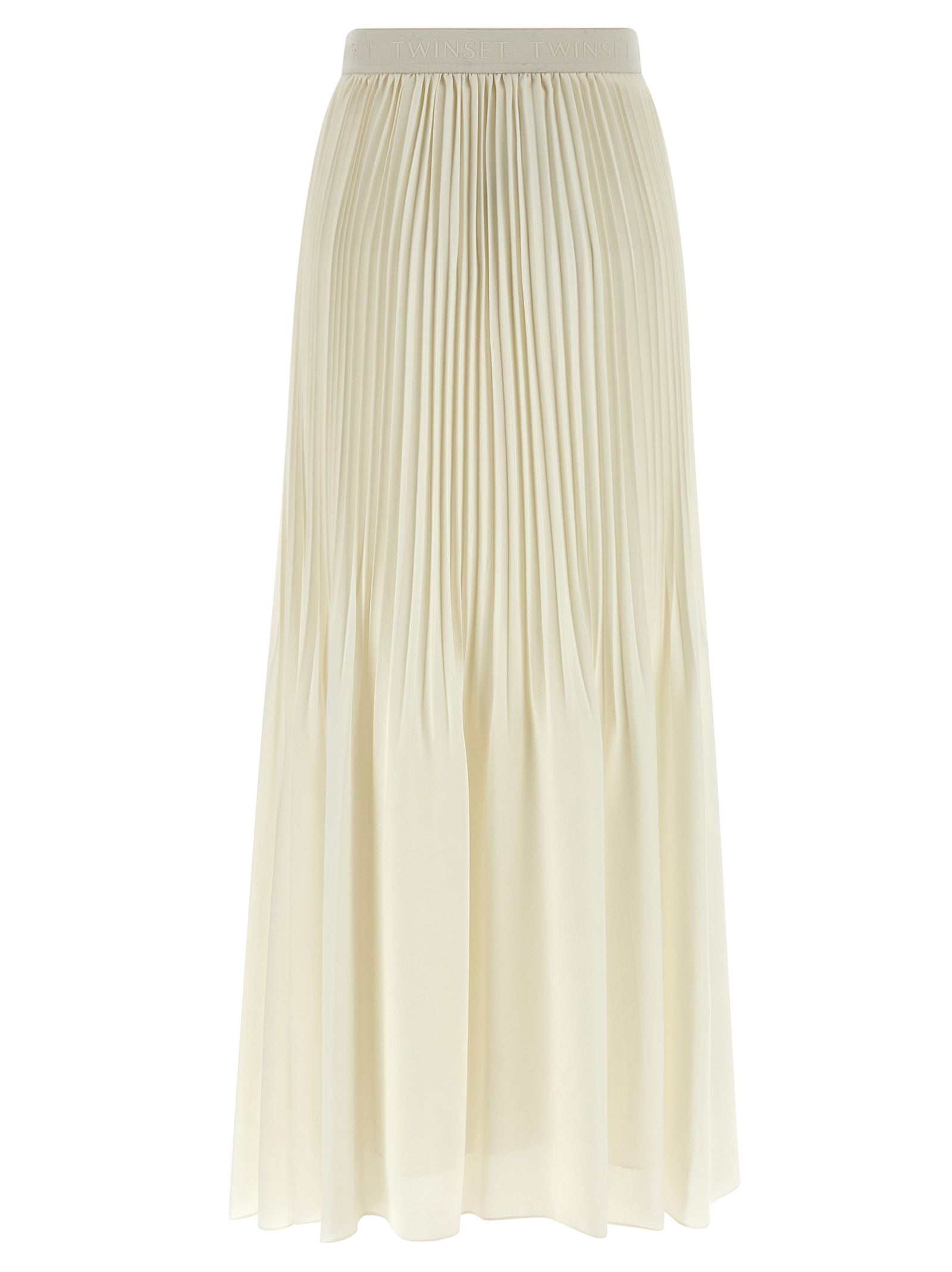 Skirt by Twinset for women in polyester white features a contoured silhouette from the Women's Pleated Polyester Mini Skirt collection, characterized by its contoured mini for a contoured finish.
