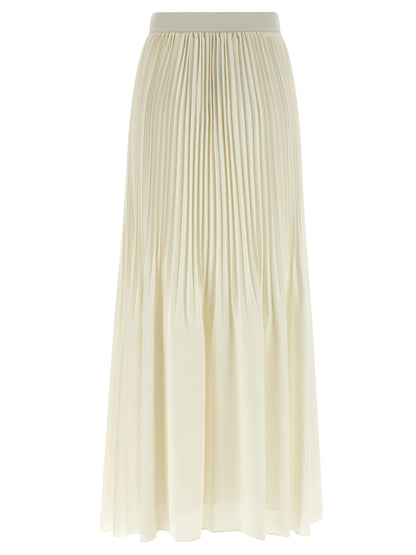 Skirt by Twinset for women in polyester white features a contoured silhouette from the Women's Pleated Polyester Mini Skirt collection, characterized by its contoured mini for a contoured finish.