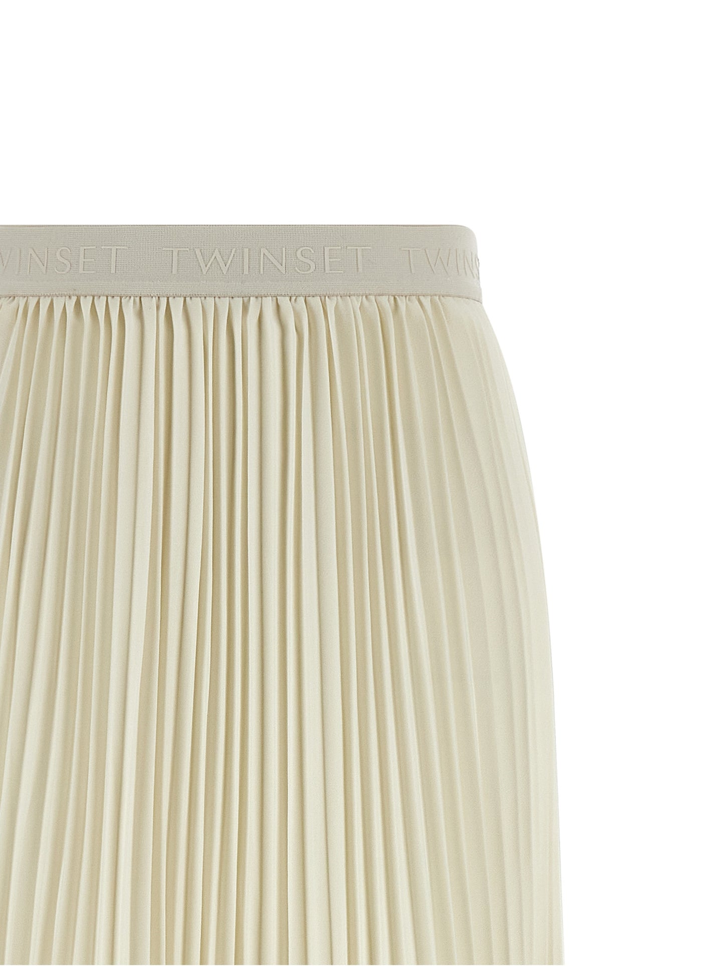 Skirt by Twinset for women in polyester white features an relaxed-yet-refined silhouette that elegantly showcases the Women's Pleated Polyester Mini Skirt design and sophisticated mini.