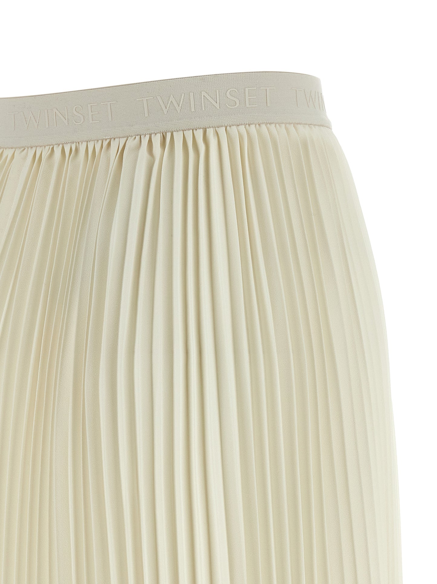 Skirt by Twinset for women in polyester white features an tailored silhouette, artfully capturing the essence of Women's Pleated Polyester Mini Skirt in a sophisticated mini.