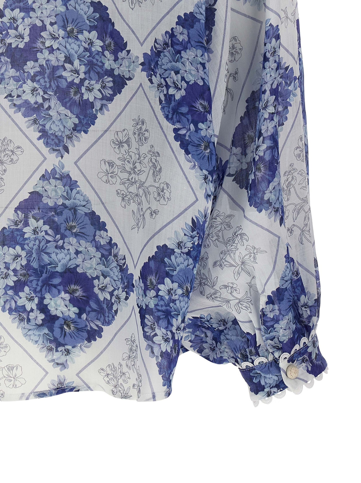 Blouse by Twinset for women in ramie & leather blue, patterned, floral & print presents a discerning silhouette, showcasing a sophisticated and for a truly discerning finish.
