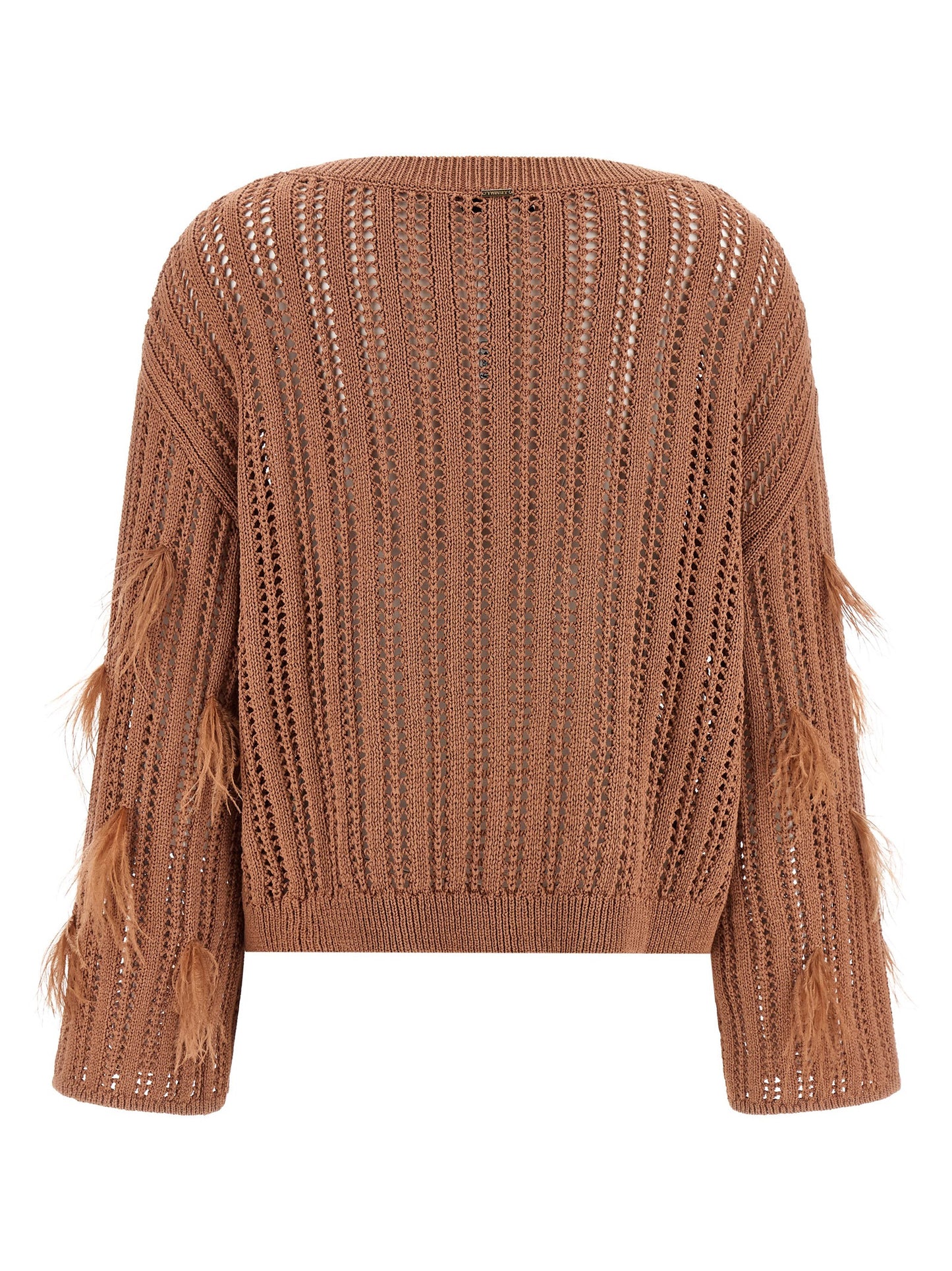 Cardigan by Twinset for women in cotton viscose & ostrich leather brown & patterned features an crisp silhouette, showcasing a sophisticated boat neckline and detail for a truly crisp finish.