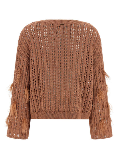 Cardigan by Twinset for women in cotton viscose & ostrich leather brown & patterned features an crisp silhouette, showcasing a sophisticated boat neckline and detail for a truly crisp finish.