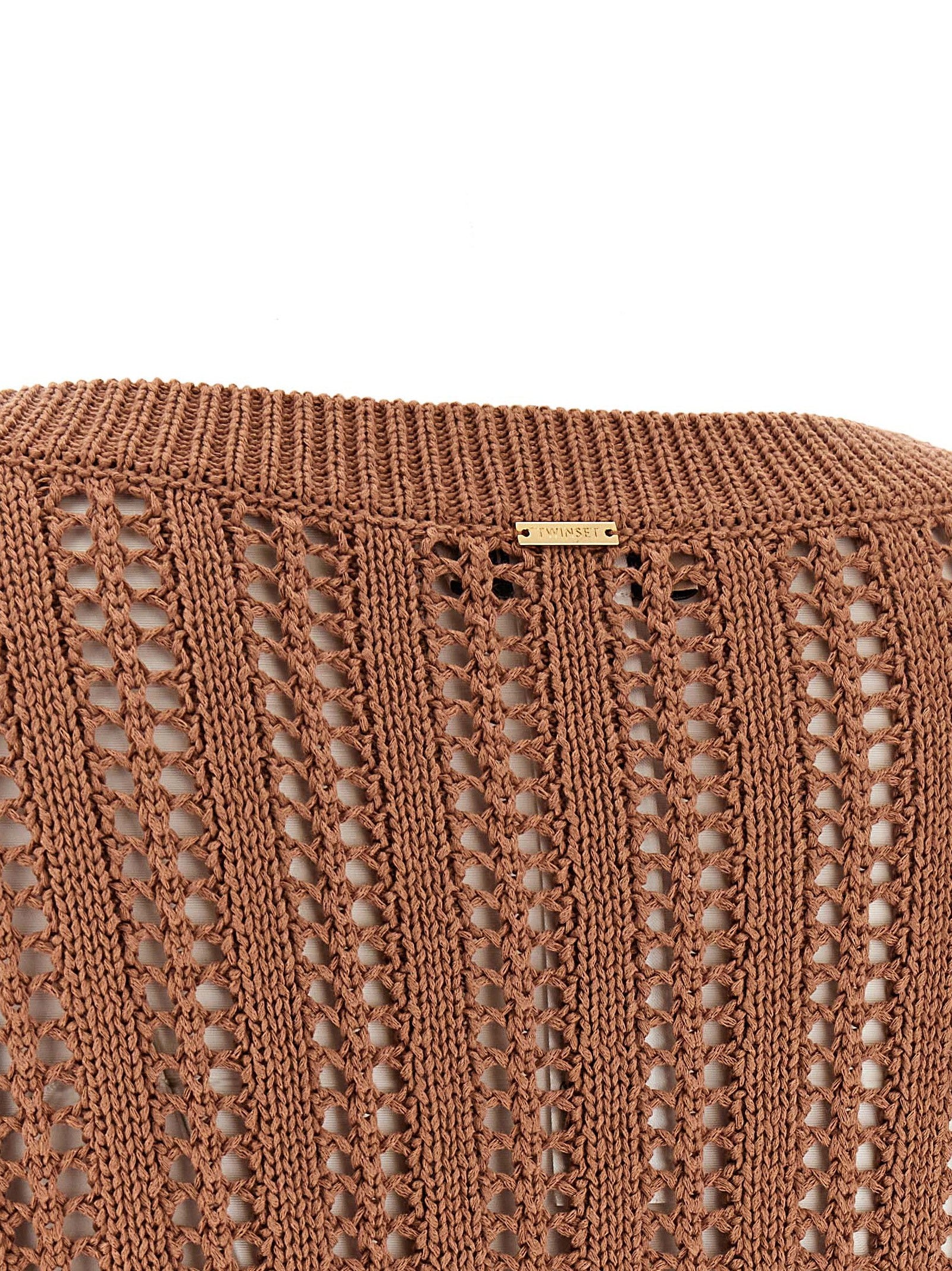 Cardigan by Twinset for women in cotton viscose & ostrich leather brown & patterned features a nuanced silhouette with a refined and nuanced detailing for a sophisticated look.
