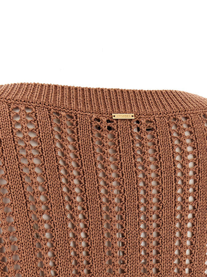Cardigan by Twinset for women in cotton viscose & ostrich leather brown & patterned features a nuanced silhouette with a refined and nuanced detailing for a sophisticated look.