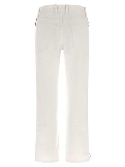 Jeans by Paco Rabanne for women in denim cotton white features an sartorial and long with a mid rise cut for a sartorial finish.