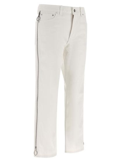 Jeans by Paco Rabanne for women in denim cotton white presents a tailored silhouette, showcasing a tailored and long cut with a refined mid rise for a truly tailored aesthetic.