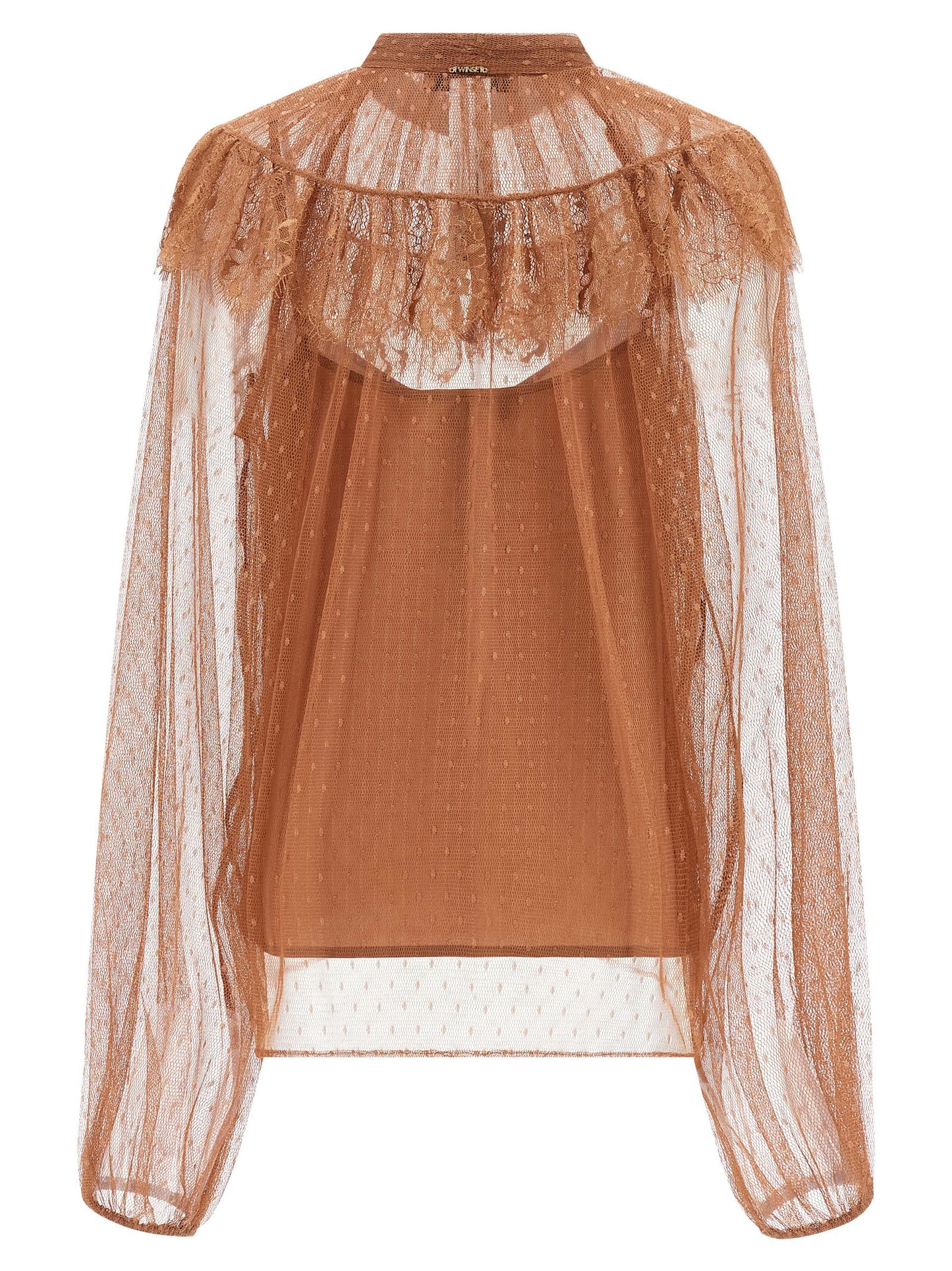 Blouse by Twinset for women in polyester brown & transparent, featuring a nuanced and nuanced high-neck neckline for a sophisticated finish.
