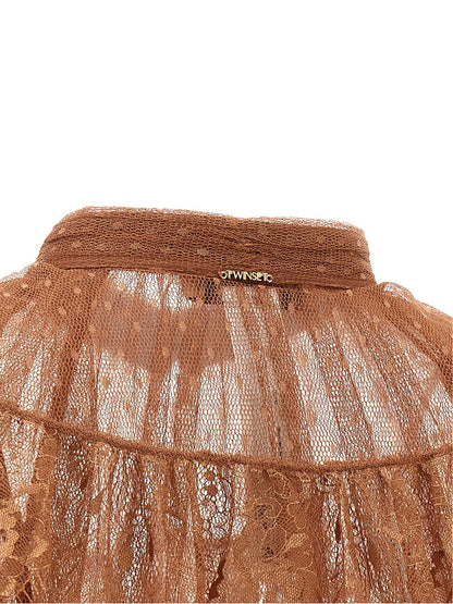 Blouse by Twinset for women in polyester brown & transparent showcases a sharp silhouette, elegantly detailed with a sharp and sharp .