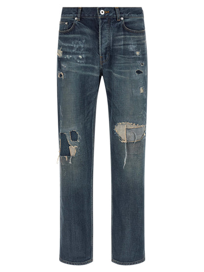 J.W.Anderson Japanese Men's Straight Leg Mid Rise Cotton Denim Jeans - Blue