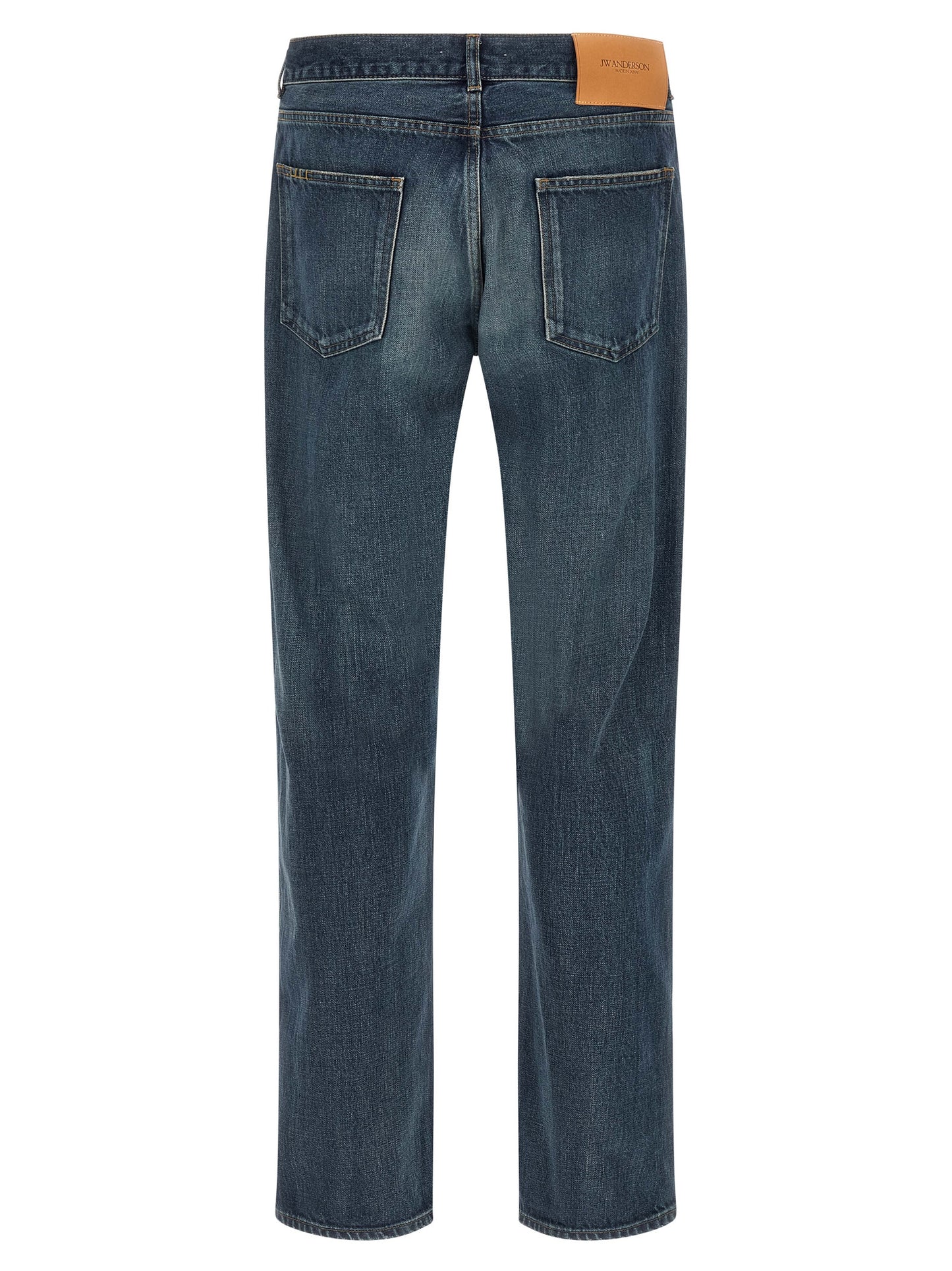 J.W.Anderson Japanese Men's Straight Leg Mid Rise Cotton Denim Jeans - Blue