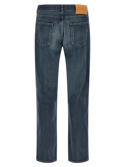 J.W.Anderson Japanese Men's Straight Leg Mid Rise Cotton Denim Jeans - Blue
