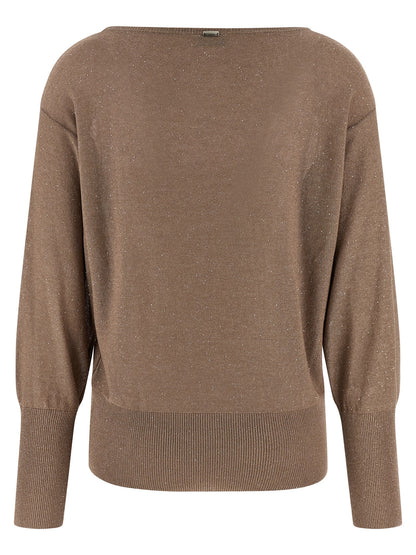 Cardigan by Herno for women in polyamide viscose & sequins brown showcases a captivating silhouette, artfully detailed with a captivating and round neckline for a truly sophisticated captivating look.