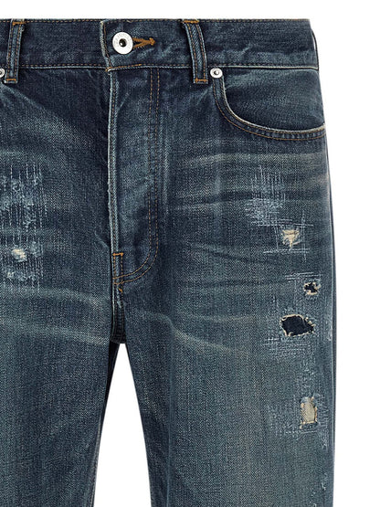 J.W.Anderson Japanese Men's Straight Leg Mid Rise Cotton Denim Jeans - Blue