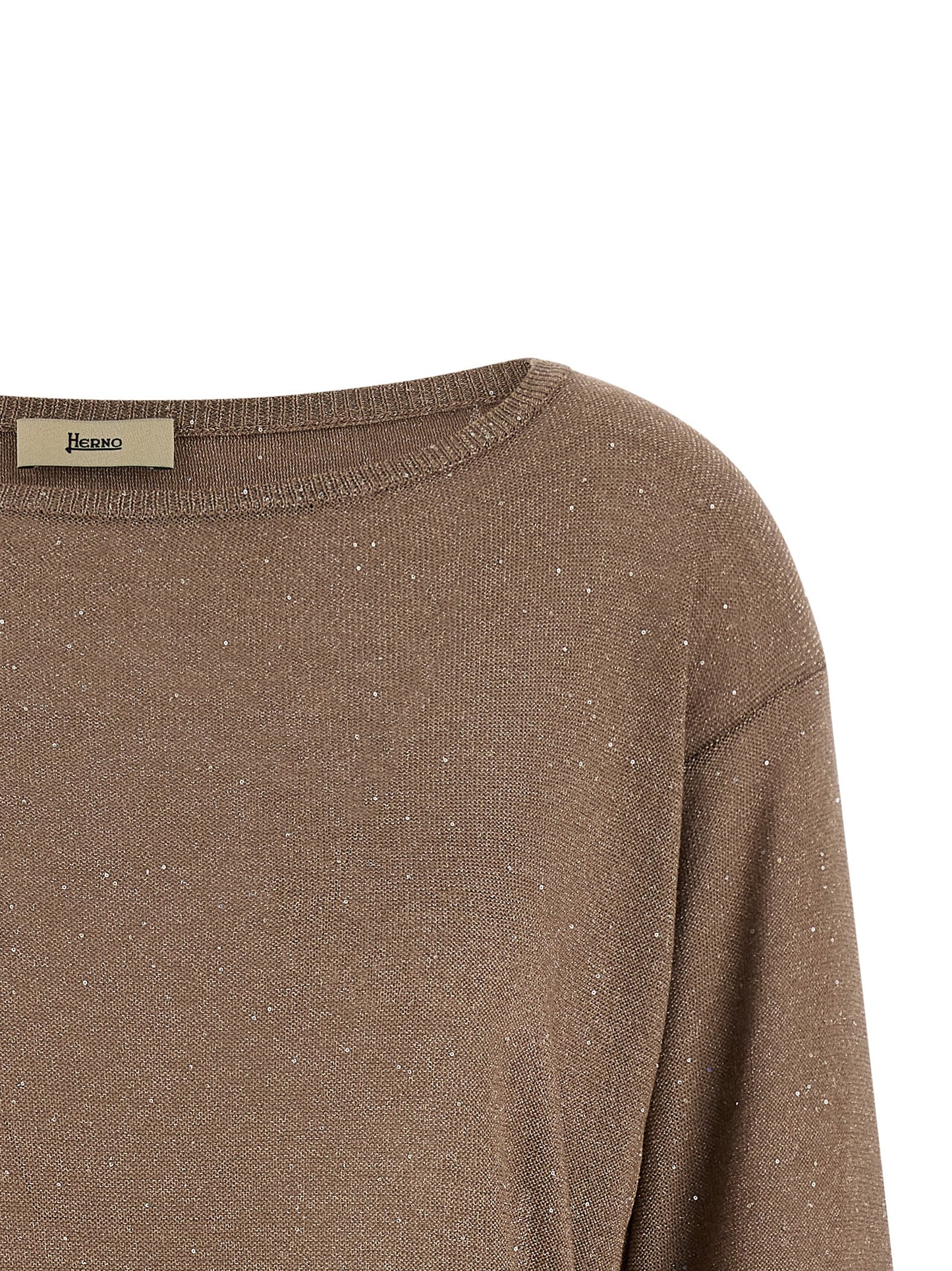 Cardigan by Herno for women in polyamide viscose & sequins brown showcases a luxurious silhouette, meticulously detailed with a sophisticated round neckline and for a refined finish.