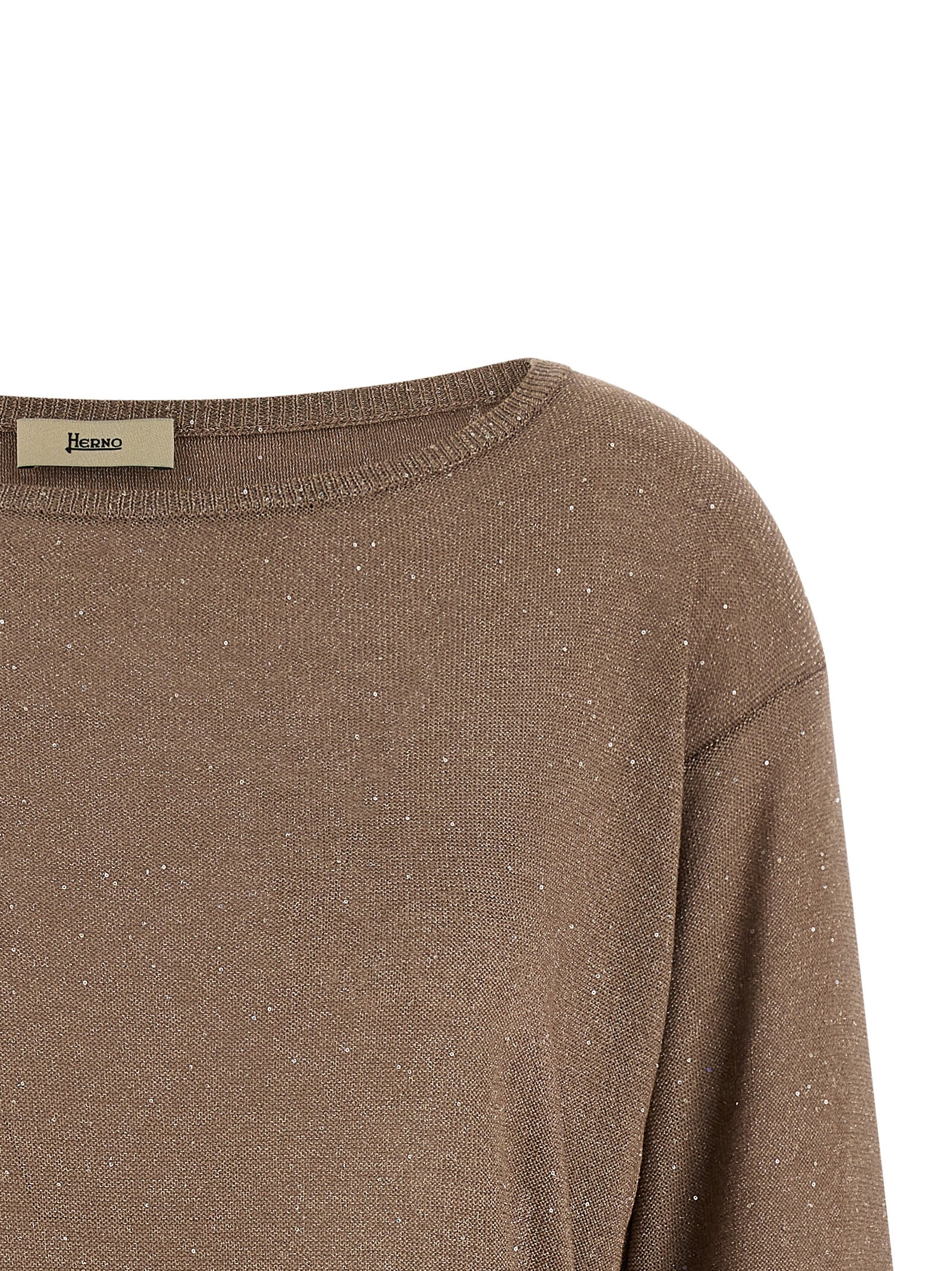 Cardigan by Herno for women in polyamide viscose & sequins brown showcases a luxurious silhouette, meticulously detailed with a sophisticated round neckline and for a refined finish.