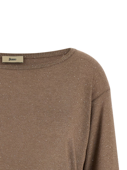 Cardigan by Herno for women in polyamide viscose & sequins brown showcases a luxurious silhouette, meticulously detailed with a sophisticated round neckline and for a refined finish.