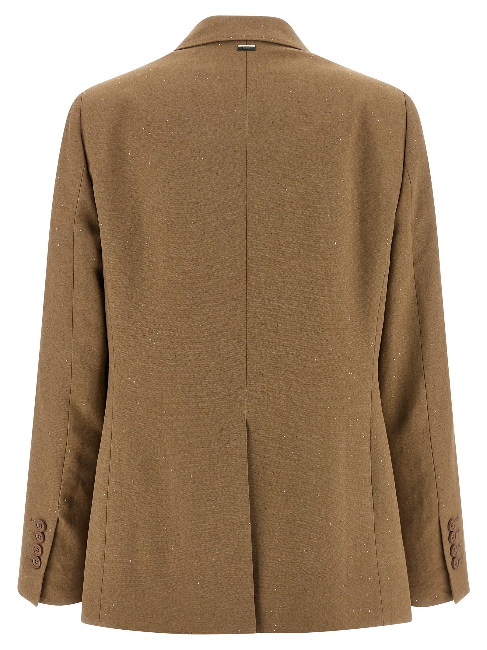 Blazer by Herno for women in viscose linen & sequins beige features an stylish silhouette, showcasing a sophisticated split neckline and stylish for a truly stylish finish.