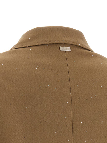 Blazer by Herno for women in viscose linen & sequins beige features an crisp silhouette with sophisticated and a crisp for a truly crisp finish.