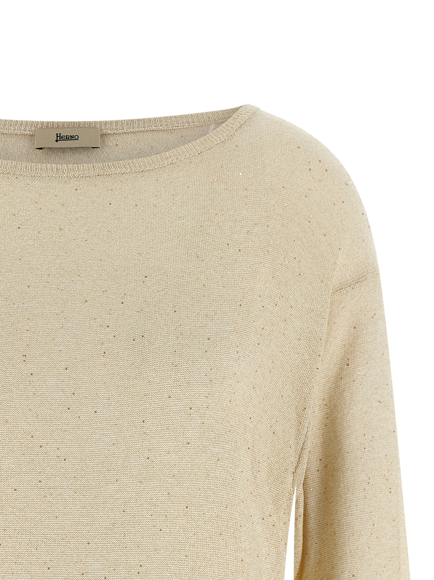 Cardigan by Herno for women in polyamide viscose & sequins beige features a dramatic silhouette, showcasing a sophisticated round neckline and dramatic detail for a timeless, premium look.