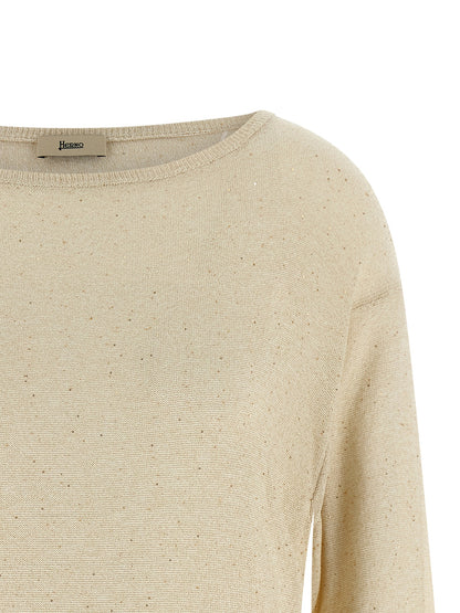 Cardigan by Herno for women in polyamide viscose & sequins beige features a dramatic silhouette, showcasing a sophisticated round neckline and dramatic detail for a timeless, premium look.