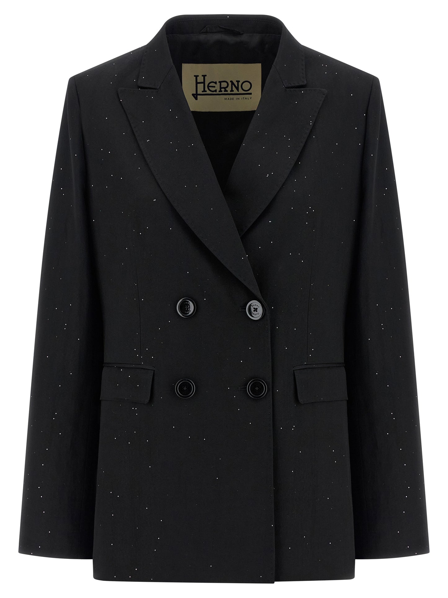 Blazer by Herno for women in polyamide linen viscose & sequins black features an stylish silhouette, showcasing a sophisticated split neckline and stylish for a truly stylish finish.