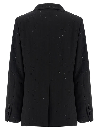 Blazer by Herno for women in polyamide linen viscose & sequins black presents a distinguished silhouette, detailed with a distinguished split neckline and distinctive for a truly sophisticated finish.