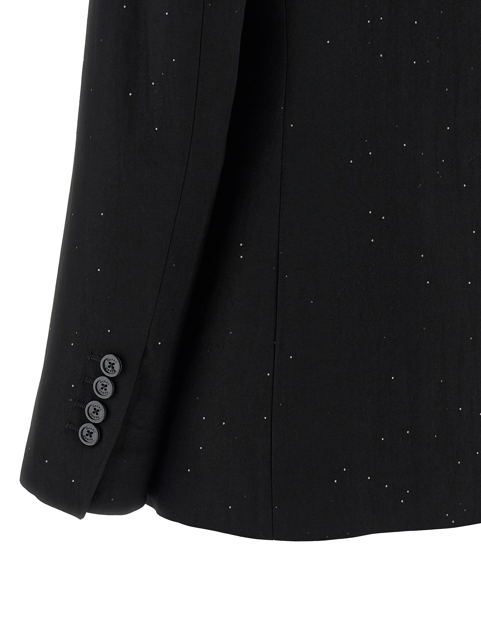 Blazer by Herno for women in polyamide linen viscose & sequins black showcases a discerning silhouette, elegantly detailed with a sophisticated and premium for a truly discerning finish.
