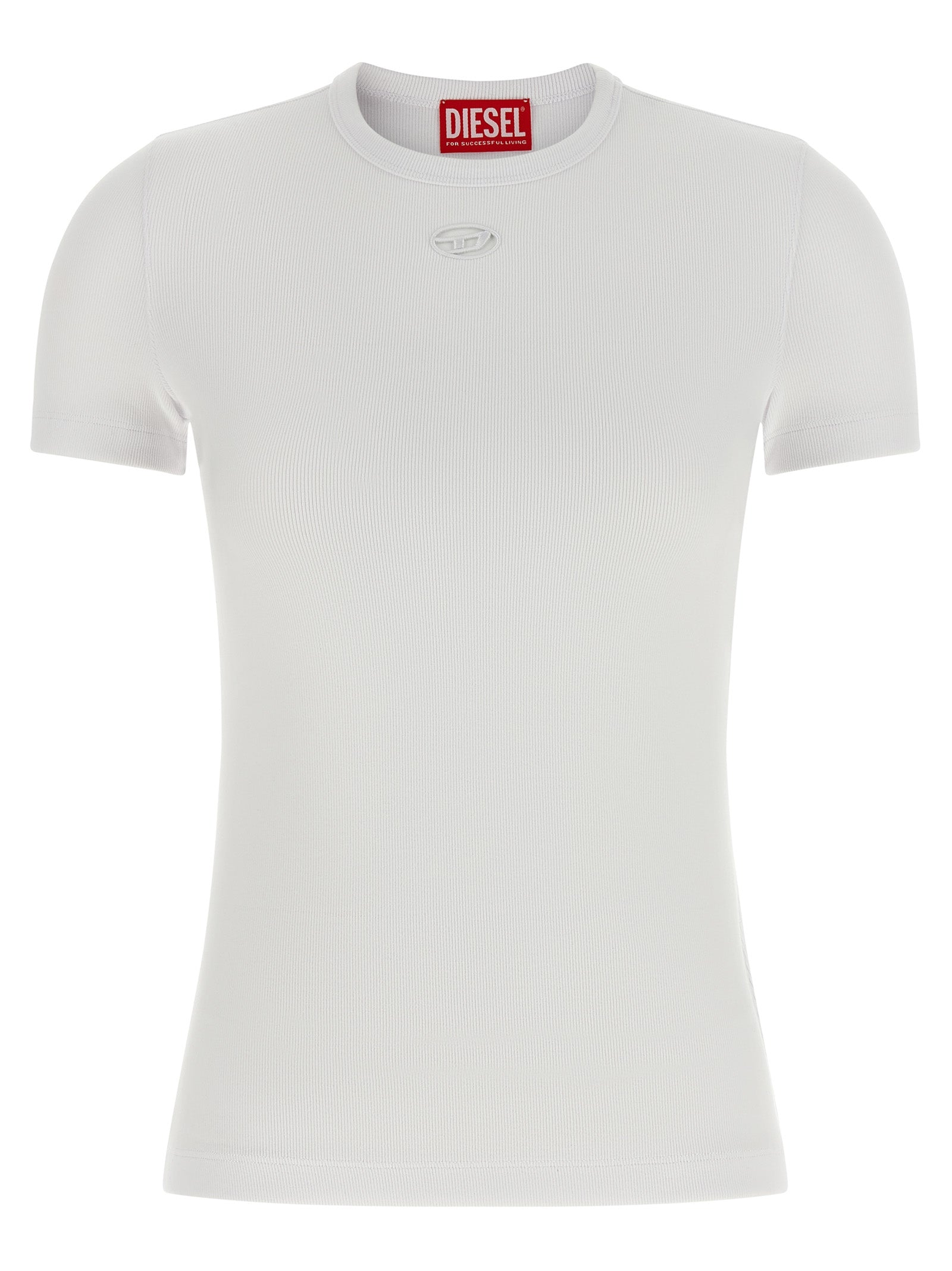 Activewear T-Shirt by Diesel for women in stretch cotton white features a versatile silhouette, showcasing a versatile crew neckline and short-sleeve detailed with high-performance for a premium look.