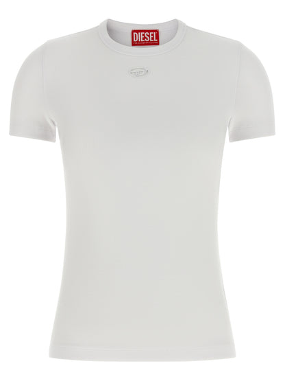 Activewear T-Shirt by Diesel for women in stretch cotton white features a versatile silhouette, showcasing a versatile crew neckline and short-sleeve detailed with high-performance for a premium look.