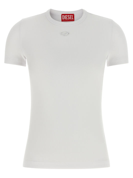 Activewear T-Shirt by Diesel for women in stretch cotton white features a versatile silhouette, showcasing a versatile crew neckline and short-sleeve detailed with high-performance for a premium look.