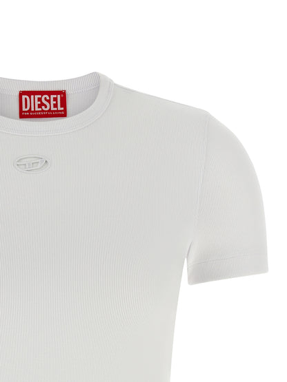 Activewear T-Shirt by Diesel for women in stretch cotton white features an contemporary design with , a length, and a contemporary crew neckline.