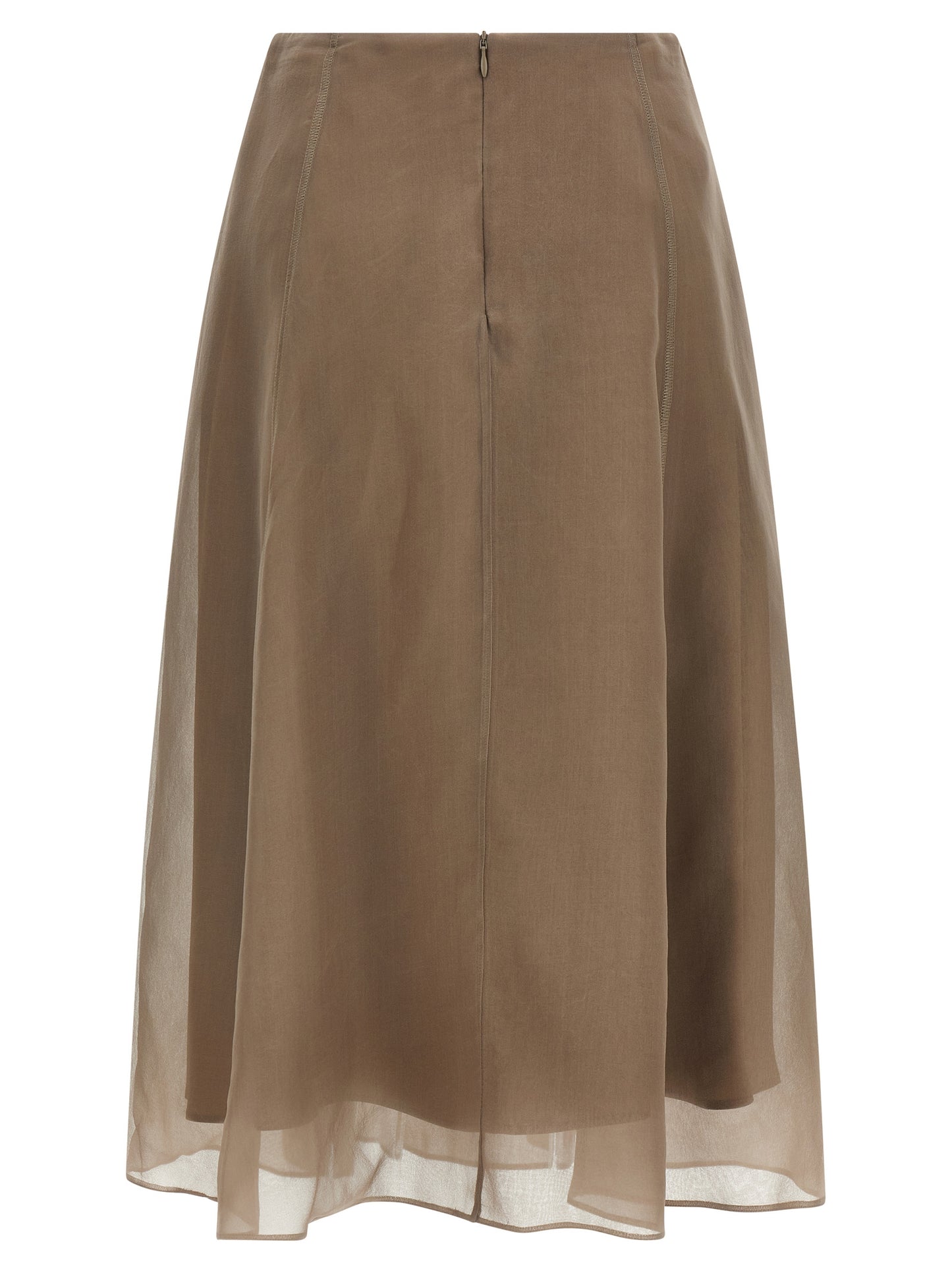 Brunello Cucinelli Beige Silk Midi Skirt