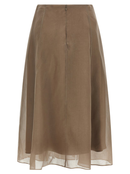 Brunello Cucinelli Beige Silk Midi Skirt