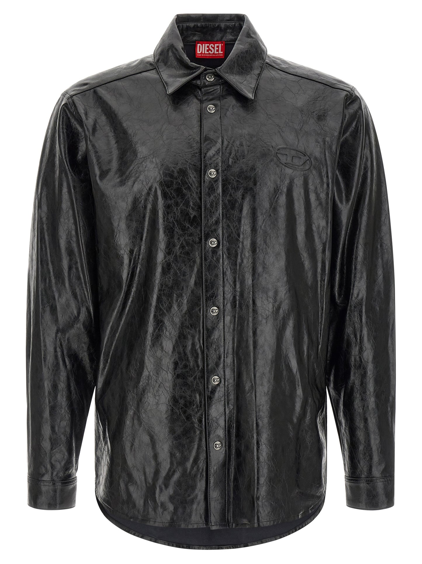 Shirt by Diesel for men in leather & viscose black showcases a sublime silhouette, artfully detailed with a sublime and for a sophisticated, sublime finish.