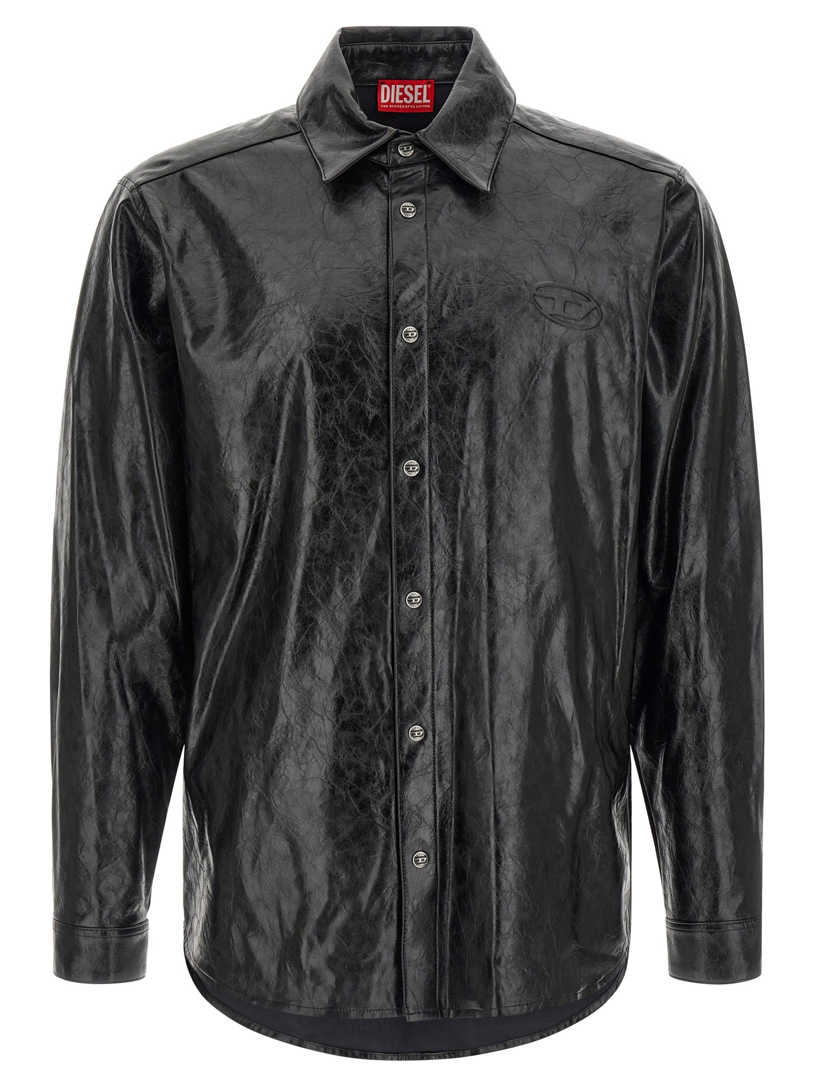 Shirt by Diesel for men in leather & viscose black showcases a sublime silhouette, artfully detailed with a sublime and for a sophisticated, sublime finish.